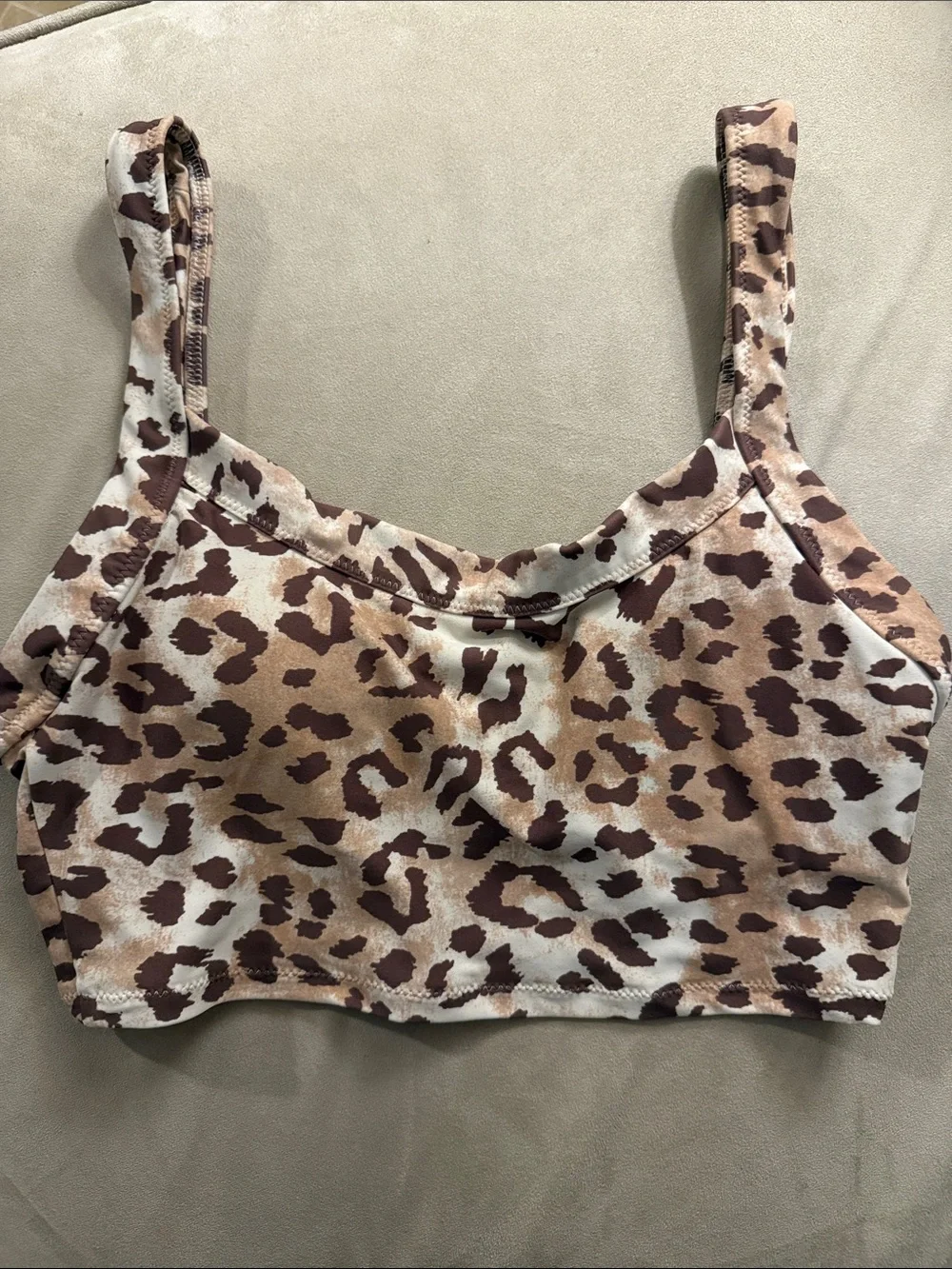 Aerie Swim Leopard Print Longline Scoop Bikini Top in Beach Dune Women’s size XS